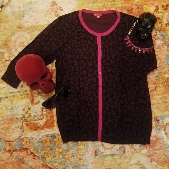 Merona Sweaters - 💜🖤Merona Purple, Fuchsia & Black Leopard Cardi💜
